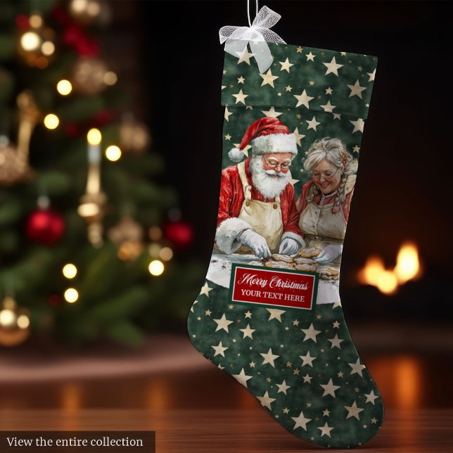 Grande Chaussette De Noël Famille de stockage de Noël du Père Noël (Whimsical Santa Claus Christmas Stocking Family)
