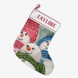Grande Chaussette De Noël Famille fraîche de bonhomme de neige