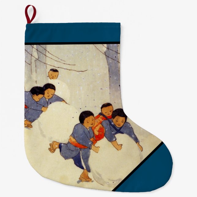 Grande Chaussette De Noël FAMILLE JAPONAISE JOUANT DANS le bas de Noël de (Devant)