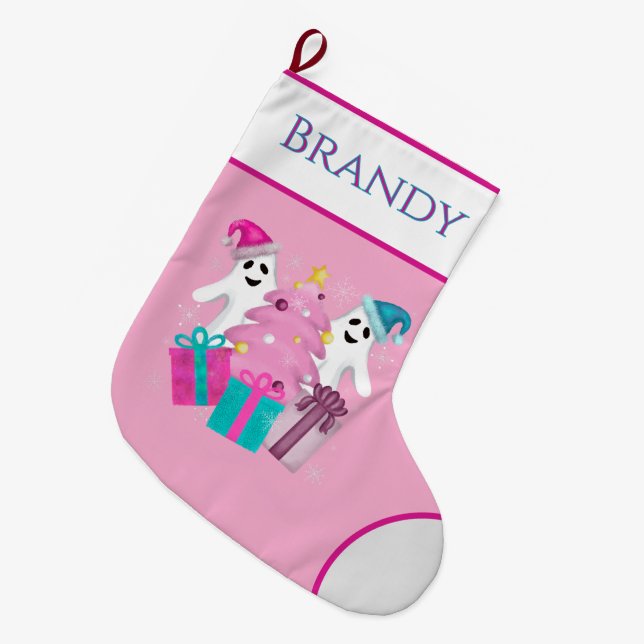 Grande Chaussette De Noël Fantômes au chapeau de Père Noël arbre de Noël épo (Devant (Accrochage))