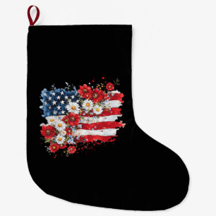Grande Chaussette De Noël Femmes Fleurs de la fête de l'Indépendance américa