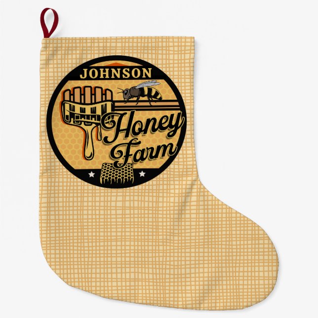 Grande Chaussette De Noël Ferme d'abeilles de miel NOM PERSONNALISÉ Ruche de (Devant)