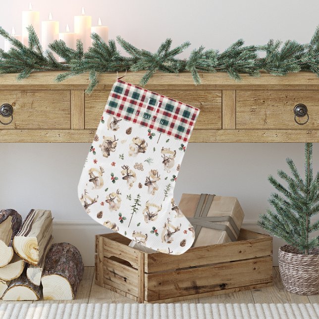 Grande Chaussette De Noël Ferme Rustique de Renne Monogramme de Nom de Famil (Créateur téléchargé)