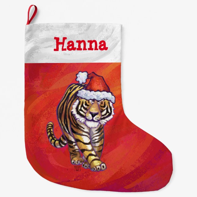 Grande Chaussette De Noël Festif personnalisé Noël de tigre (Devant)