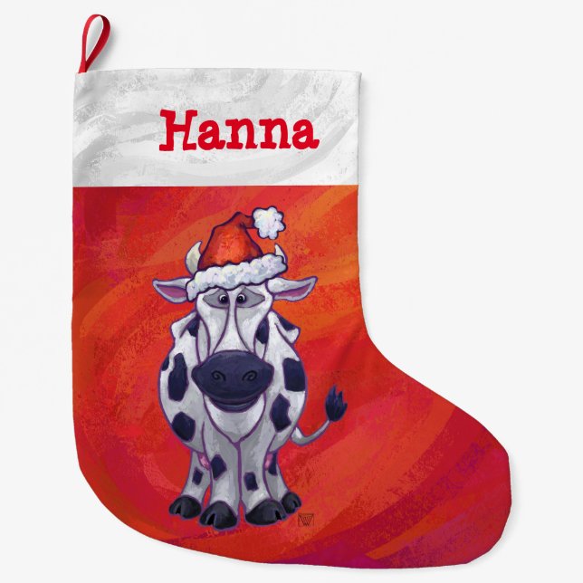 Grande Chaussette De Noël Festivale Personnalisée Vache Noël (Devant)