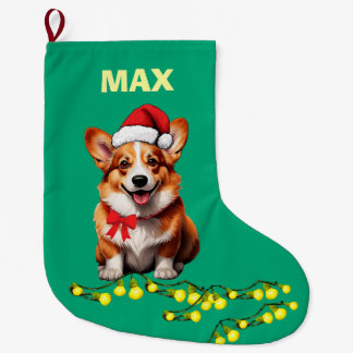 Grande Chaussette De Noël Festive Corgi Dog Custom Pet
