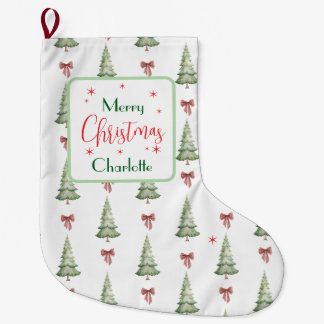 Grande Chaussette De Noël Festive Red Green Merry Christmas Name Stocking