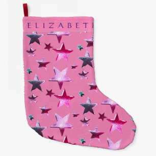 Grande Chaussette De Noël Festive rose violet étoiles Motif avec nom