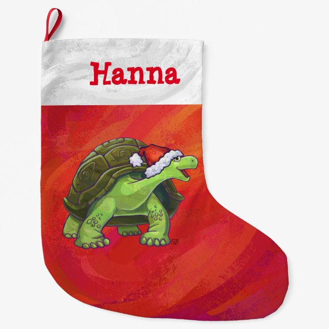 Grande Chaussette De Noël Festive Tortue personnalisée Noël (Devant)
