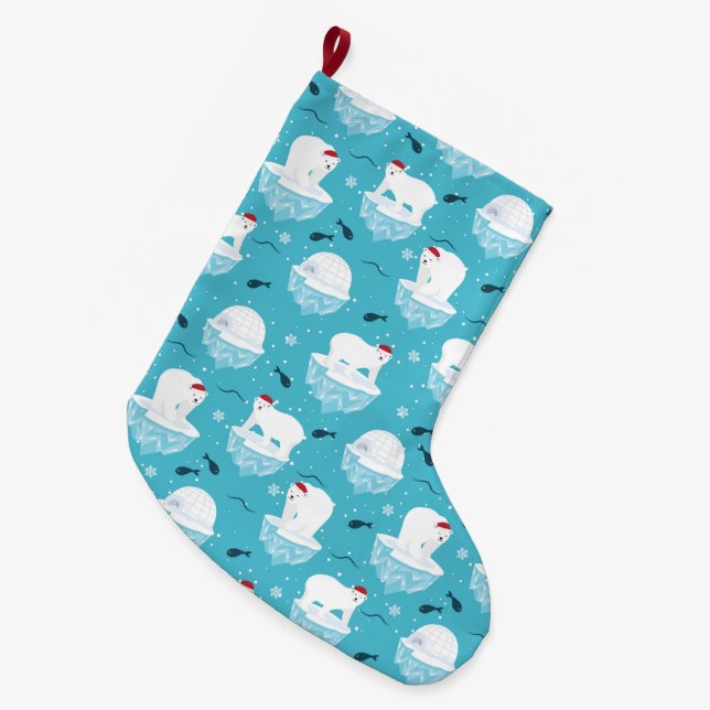 Grande Chaussette De Noël Fête de l'ours polaire (Devant (Accrochage))