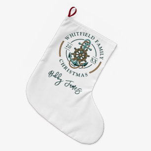 Grande Chaussette De Noël Fêtes de Noël de famille Nautique personnalisée