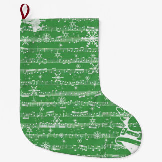 Grande Chaussette De Noël Feuille verte vintage de musical de Noël