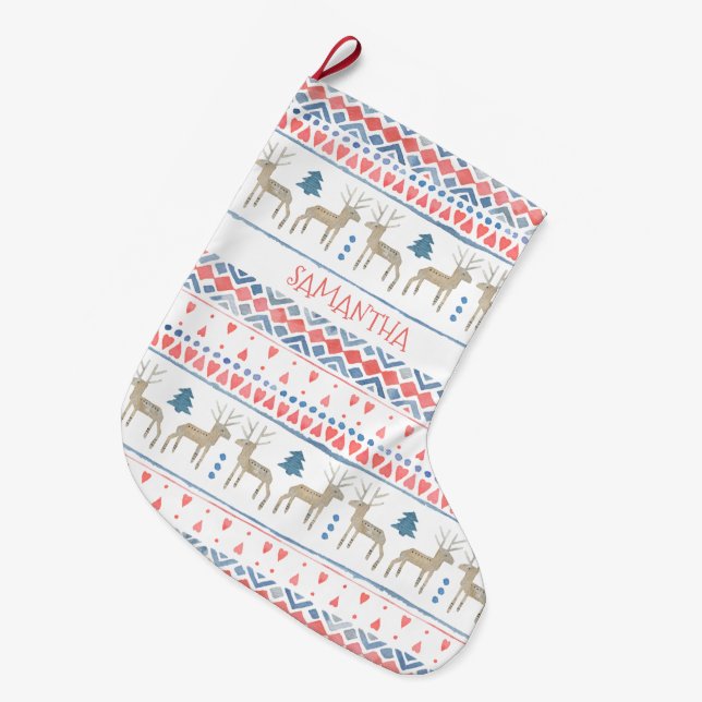 Grande Chaussette De Noël Fidèle scandinave renne nordique Personnalisé (Devant (Accrochage))