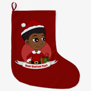 Grande Chaussette De Noël Fille de Noël avec un dessin animé afro