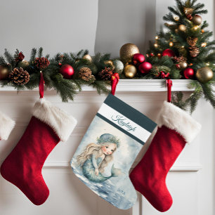 Grande Chaussette De Noël Fille de sirène d'hiver Grande réserve de Noël