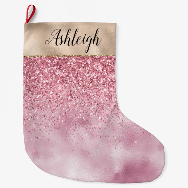 Grande Chaussette De Noël Fille Gold Glam Pink Parties scintillant brillante (Devant)