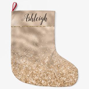 Grande Chaussette De Noël Fille Gold Glitzy Parties scintillant Sparkle Name