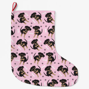 Grande Chaussette De Noël Fille Motif chiot rose