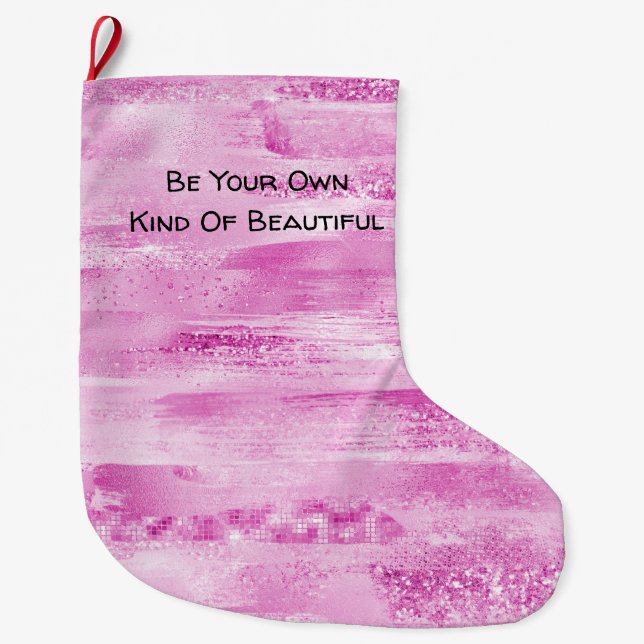 Grande Chaussette De Noël Fille rose rayures (Devant)