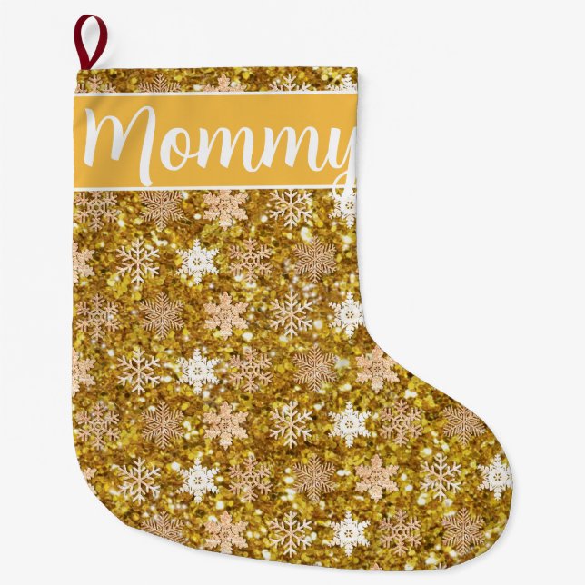 Grande Chaussette De Noël Flacons de neige à parties scintillant étincelante (Devant)