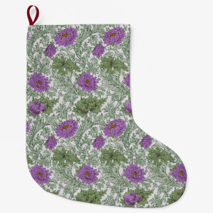 Grande Chaussette De Noël Fleur de William Morris Vert mousse pourpre vintag