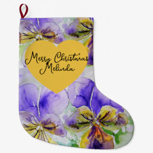Grande Chaussette De Noël Fleur Violette Viola Pensée Noël Nom de Fille