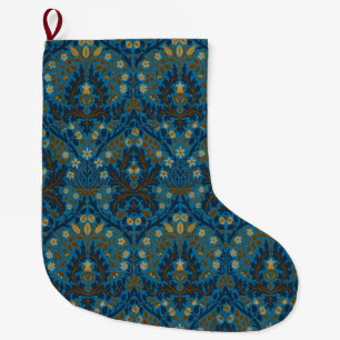 Grande Chaussette De Noël Fleurs d'automne bleu sarcelle vintage William Mor