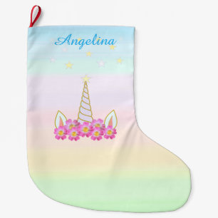 Grande Chaussette De Noël Fleurs de licorne & étoiles