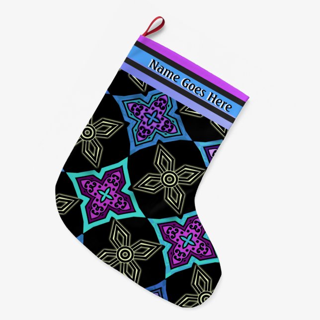 Grande Chaussette De Noël Fleurs d'étoile d'art déco (personnalisées) (Devant (Accrochage))