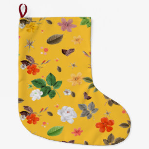 Grande Chaussette De Noël Fleurs jaunes et roses blanches 10