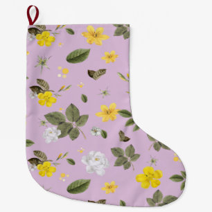 Grande Chaussette De Noël Fleurs jaunes et roses blanches 5