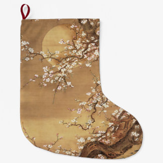 Grande Chaussette De Noël Fleurs vintages de prunes japonaises au clair de l