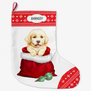 Grande Chaussette De Noël Flocon de neige Bordure Golden Retriever Cadeau Su