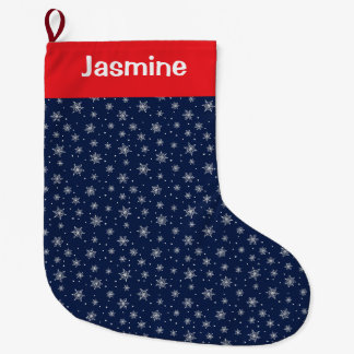 Grande Chaussette De Noël Flocon de neige de Noël en texte noir personnalisa