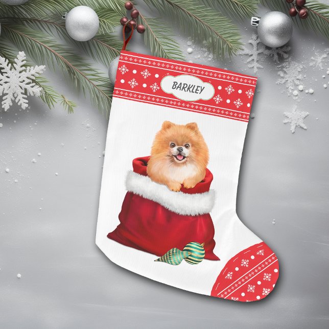 Grande Chaussette De Noël Flocon de neige Frontière Poméranie Cadeau Surpris (Créateur téléchargé)