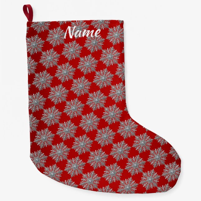 Grande Chaussette De Noël Flocon de neige Rouge Noël Fête Stocker (Devant)