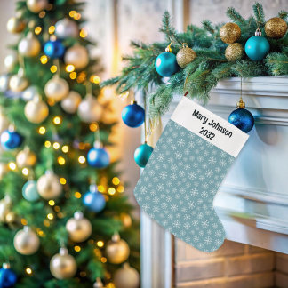 Grande Chaussette De Noël Flocon de Noël bleu Snowflake Stocker