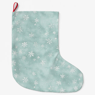 Grande Chaussette De Noël Flocons de neige Noël bleu menthe  