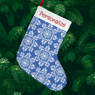 Grande Chaussette De Noël Flocons de neige personnalisés bleus verts blancs 