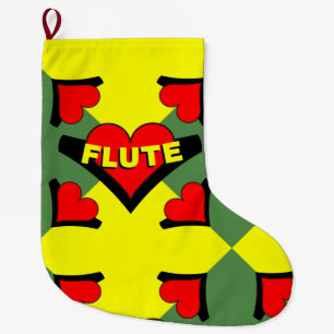 Grande Chaussette De Noël Flûte sur le coeur