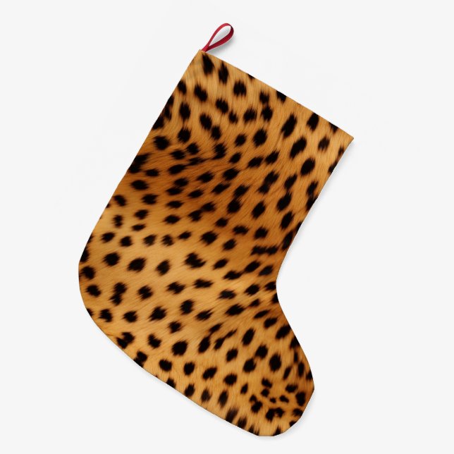 Grande Chaussette De Noël Fourrure animale Cheetah (Devant (Accrochage))