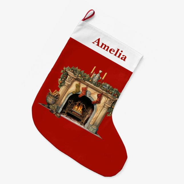 Grande Chaussette De Noël Foyer victorien cosy Noël (Devant (Accrochage))