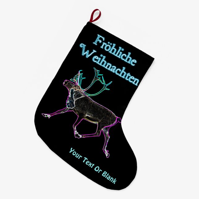 Grande Chaussette De Noël Frohliche Weihnachten - Caribou électrique (Devant (Accrochage))