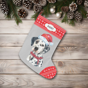 Grande Chaussette De Noël Frontière de Santa Hat Dalmatien