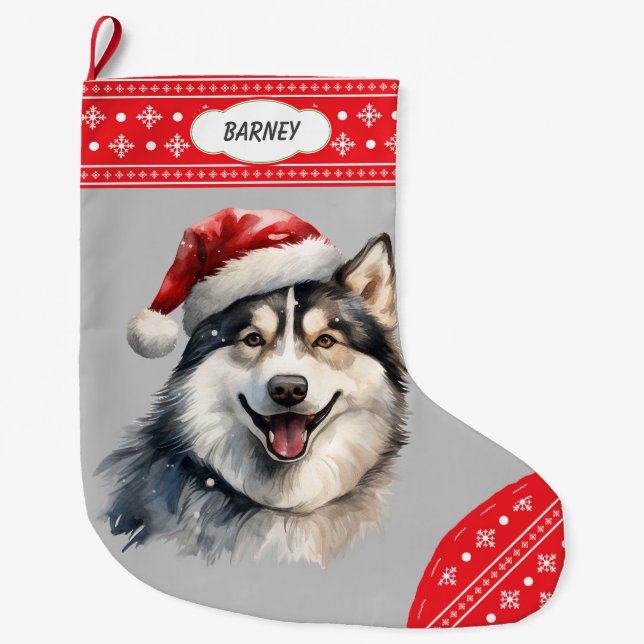 Grande Chaussette De Noël Frontière du canard de Santa Hat Husky (Devant)