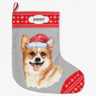 Grande Chaussette De Noël Frontière Santa Hat Corgie Snowflake
