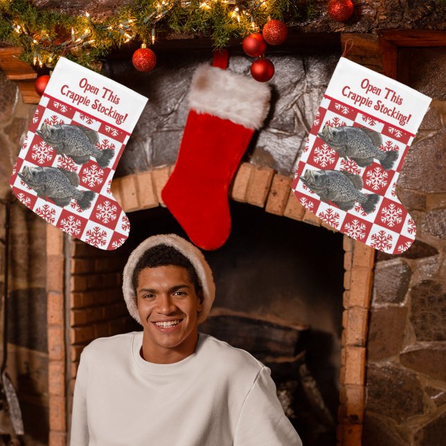 Grande Chaussette De Noël Funny Crappie Fishing Pun Joyeux Noël (One of a kind crappie fishing funny pun stocking.)