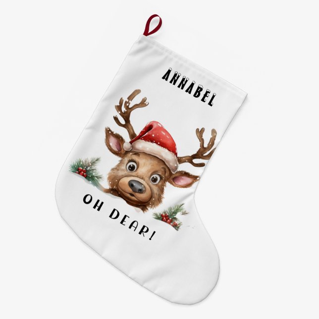 Grande Chaussette De Noël FUNNY Holiday Reindeer (Devant (Accrochage))