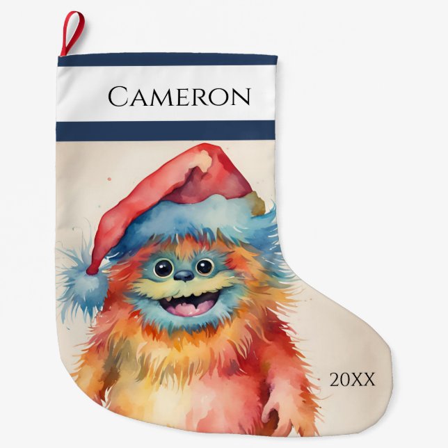 Grande Chaussette De Noël Funny Monster de Noël (Devant)