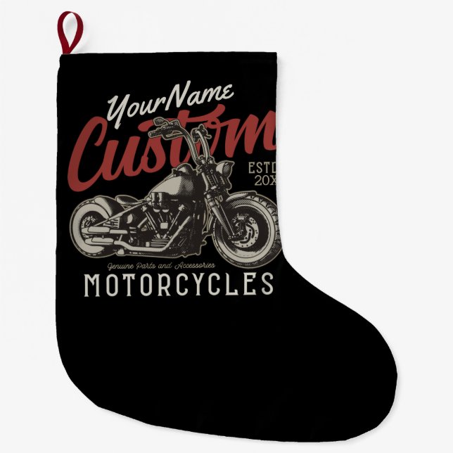 Grande Chaussette De Noël Garage de moto Rebel Cruiser Personnalisé (Devant)